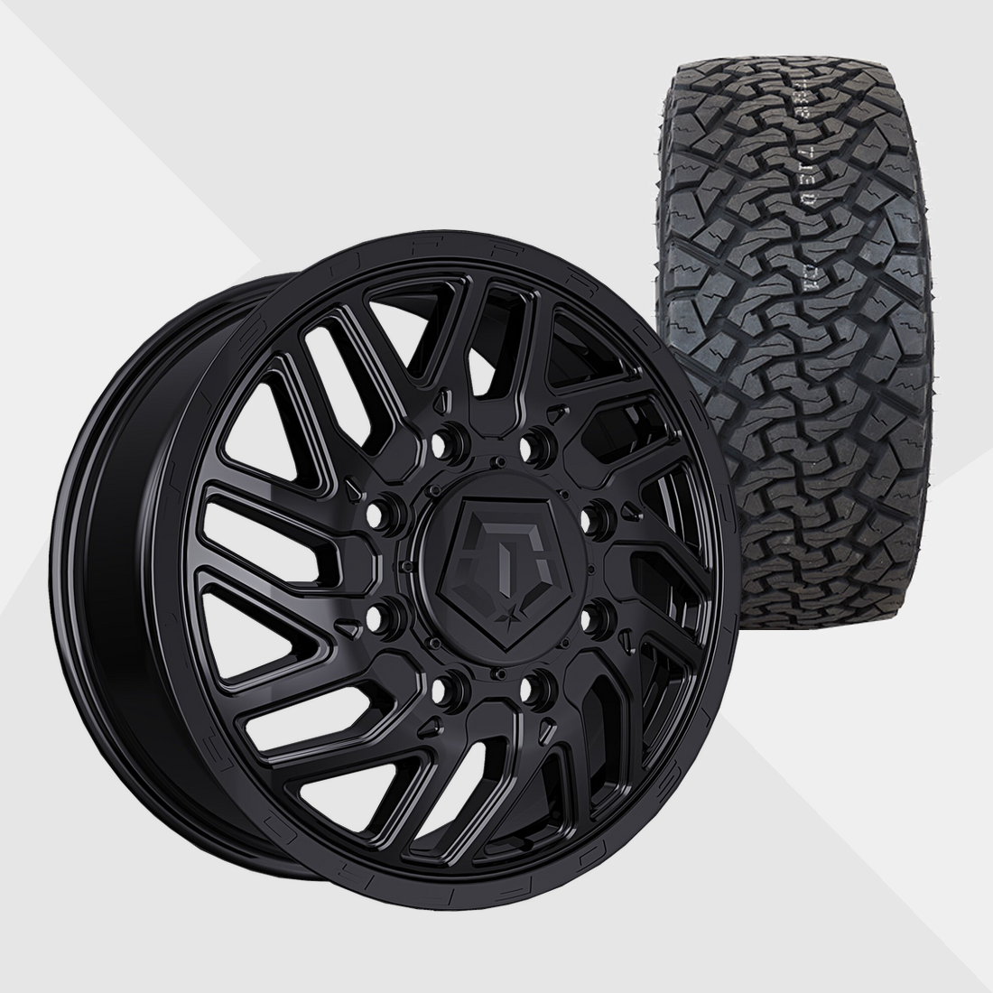 TIS 544B Gloss Black 22x8.25 8x165.1 (8x6.5) with Venom Power Tires Terra Hunter X/T 33x12.50R22 Dually Package