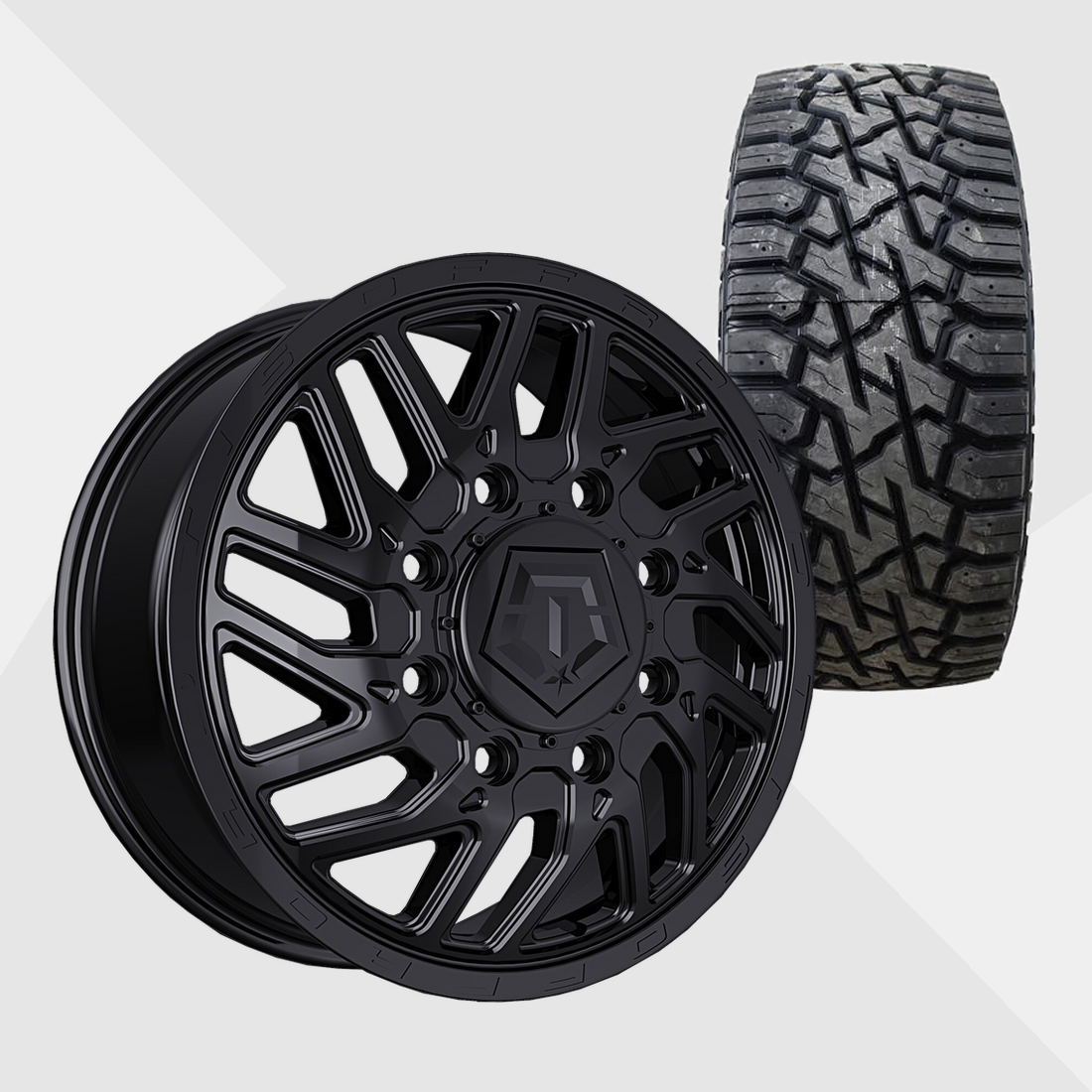 TIS 544B Gloss Black 22x8.25 8x200 with Venom Power Tires Trail Hunter R/T 35x12.50R22 Dually Package