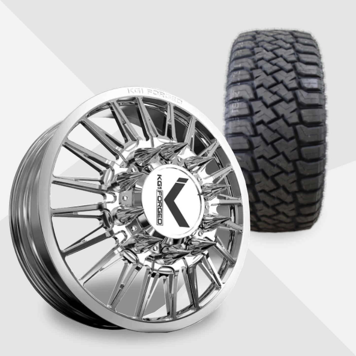 KG1 Taze-KD 24x8.25 Wheels & LandSpider Tires Wildtraxx R/T 37x13.50R24 Tires - 24" Dually Package