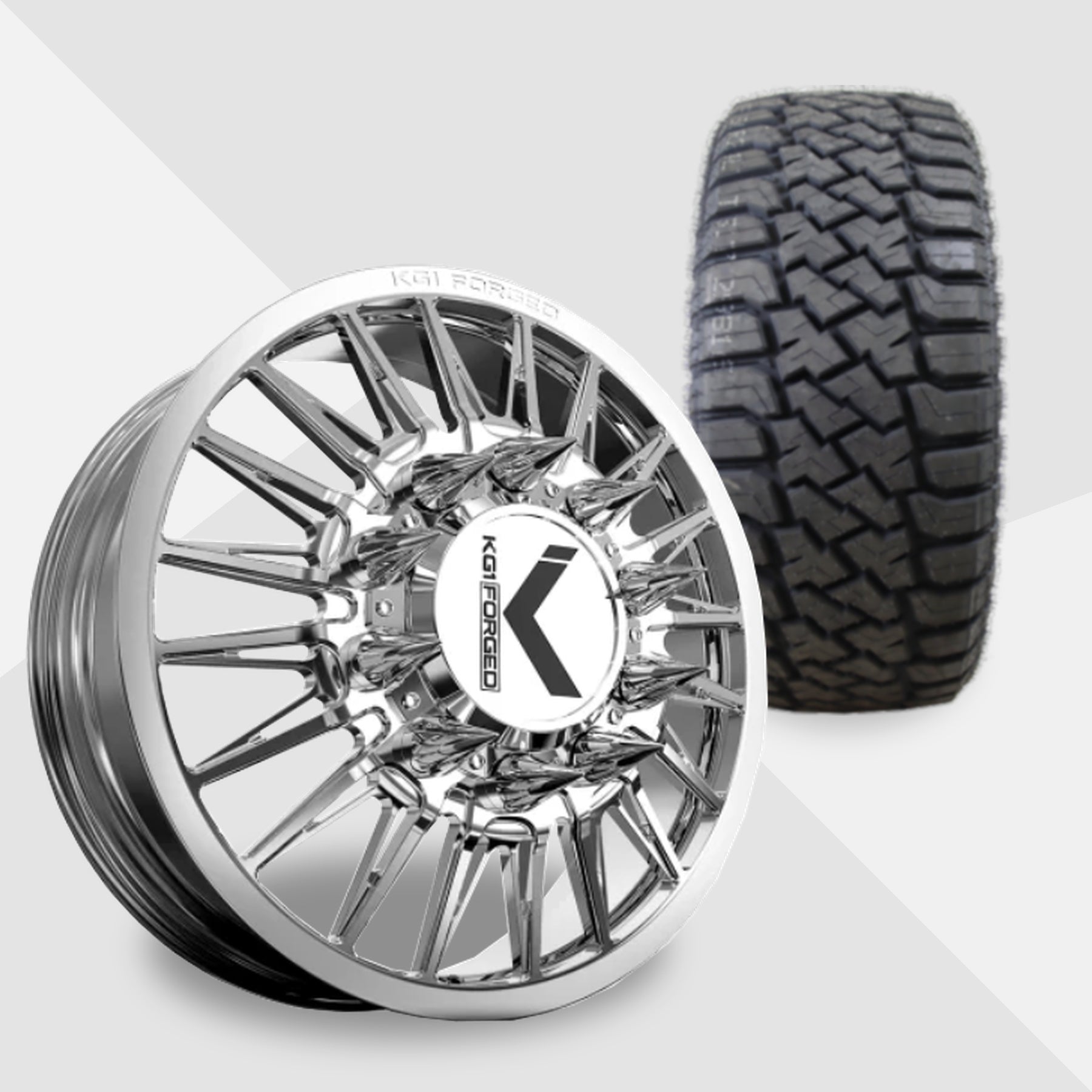 KG1 Taze-KD 24x8.25 Wheels & LandSpider Tires Wildtraxx R/T 37x13.50R24 Tires - 24" Dually Package