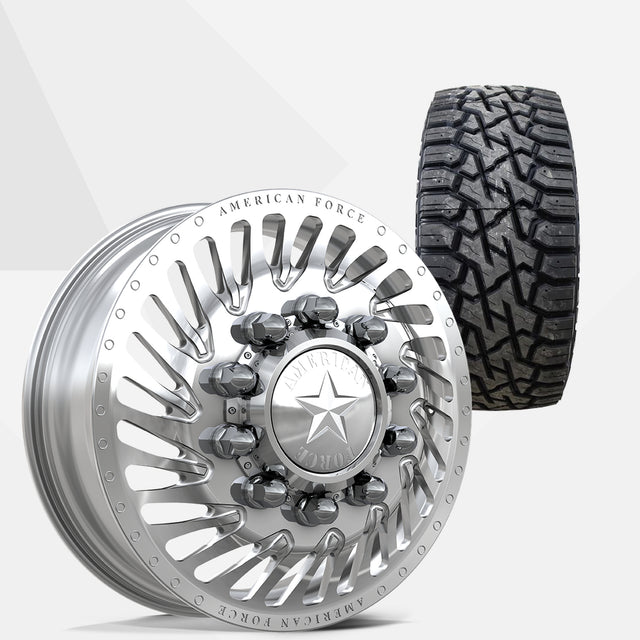 American Force Thriller Polished 22x8.25 Wheels & Venom Power Tires Trail Hunter R/T 33x12.50R22 Tires - 22" Dually Package