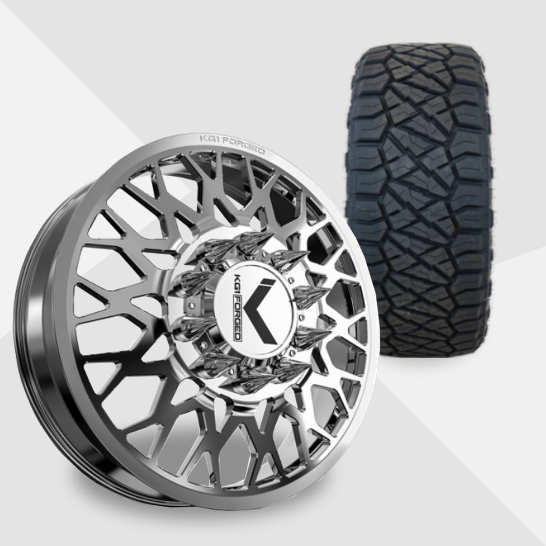KG1 Torture-KD 22x8.25 Wheels & Nitto Tires Ridge Grappler 35x12.50R22 Tires - 22" Dually Package