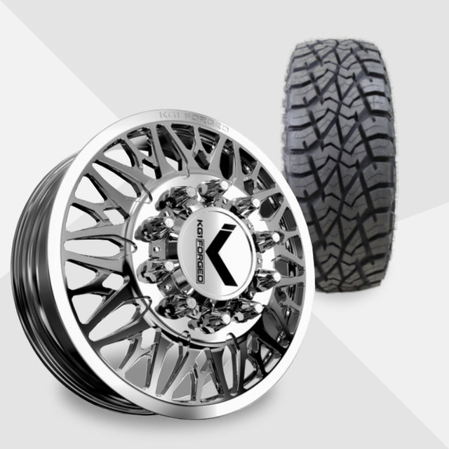 KG1 Trident-KD 22x8.25 Wheels & AMP Tires Terrain Attack R/T 35x12.50R22 Tires - 22" Dually Package