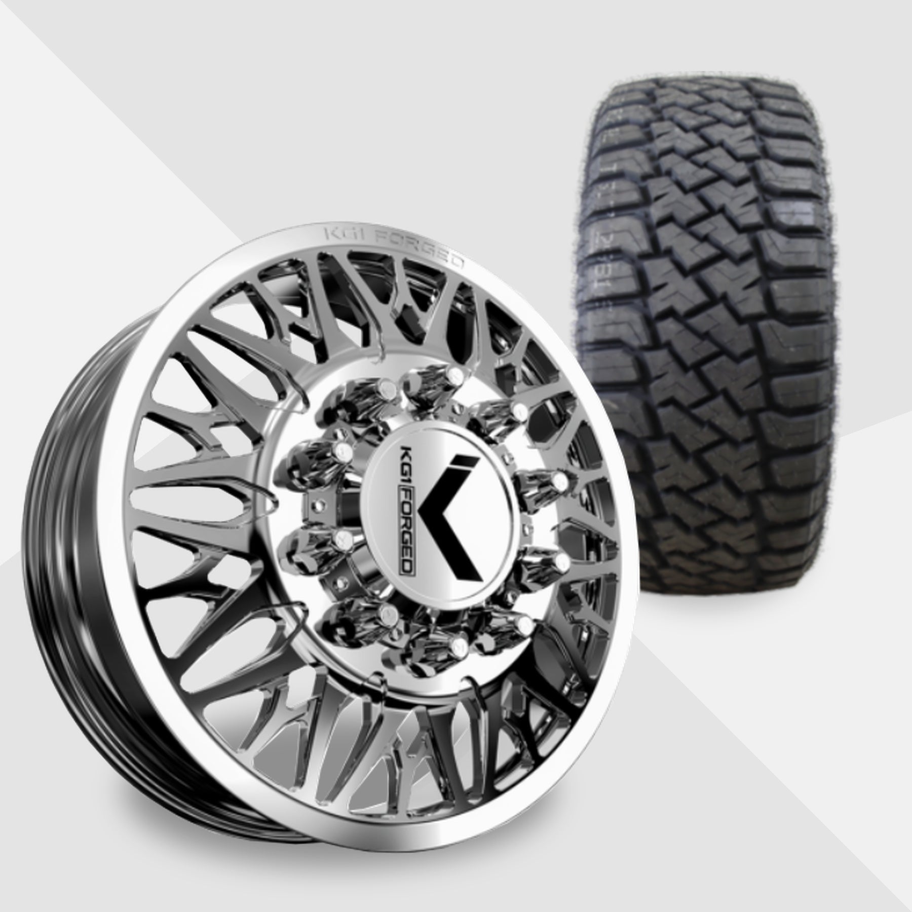 KG1 Trident-KD 24x8.25 Wheels & LandSpider Tires Wildtraxx R/T 37x13.50R24 Tires - 24" Dually Package