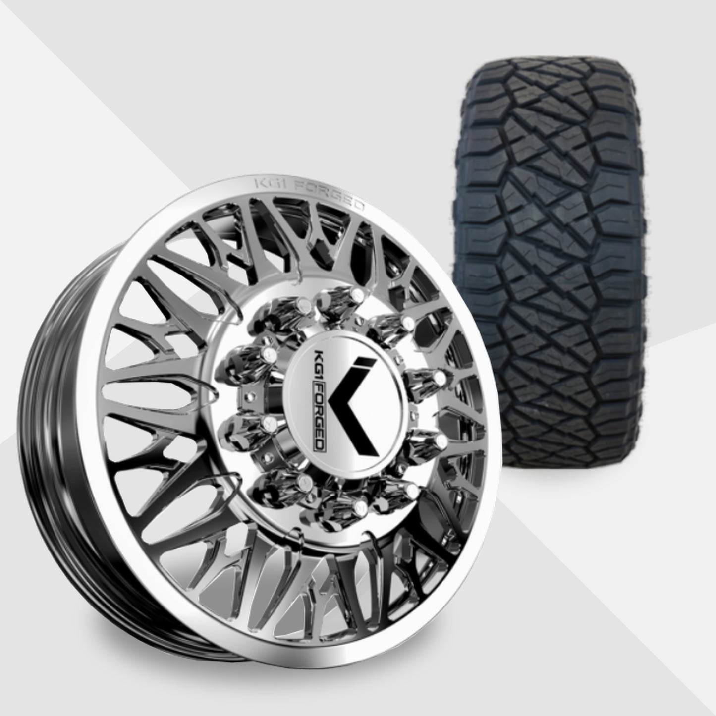 KG1 Trident-KD 22x8.25 Wheels & Nitto Tires Ridge Grappler 35x12.50R22 Tires - 22" Dually Package