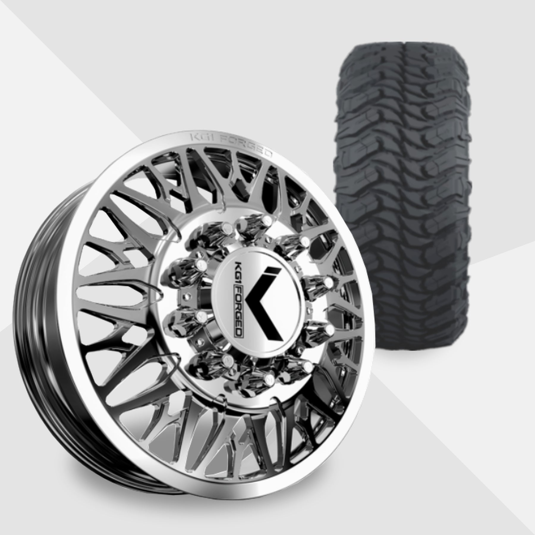 KG1 Trident-KD 24x8.25 Wheels & Atturo Tires Trail Blade MTS 35x13.50R24 Tires - 24" Dually Package
