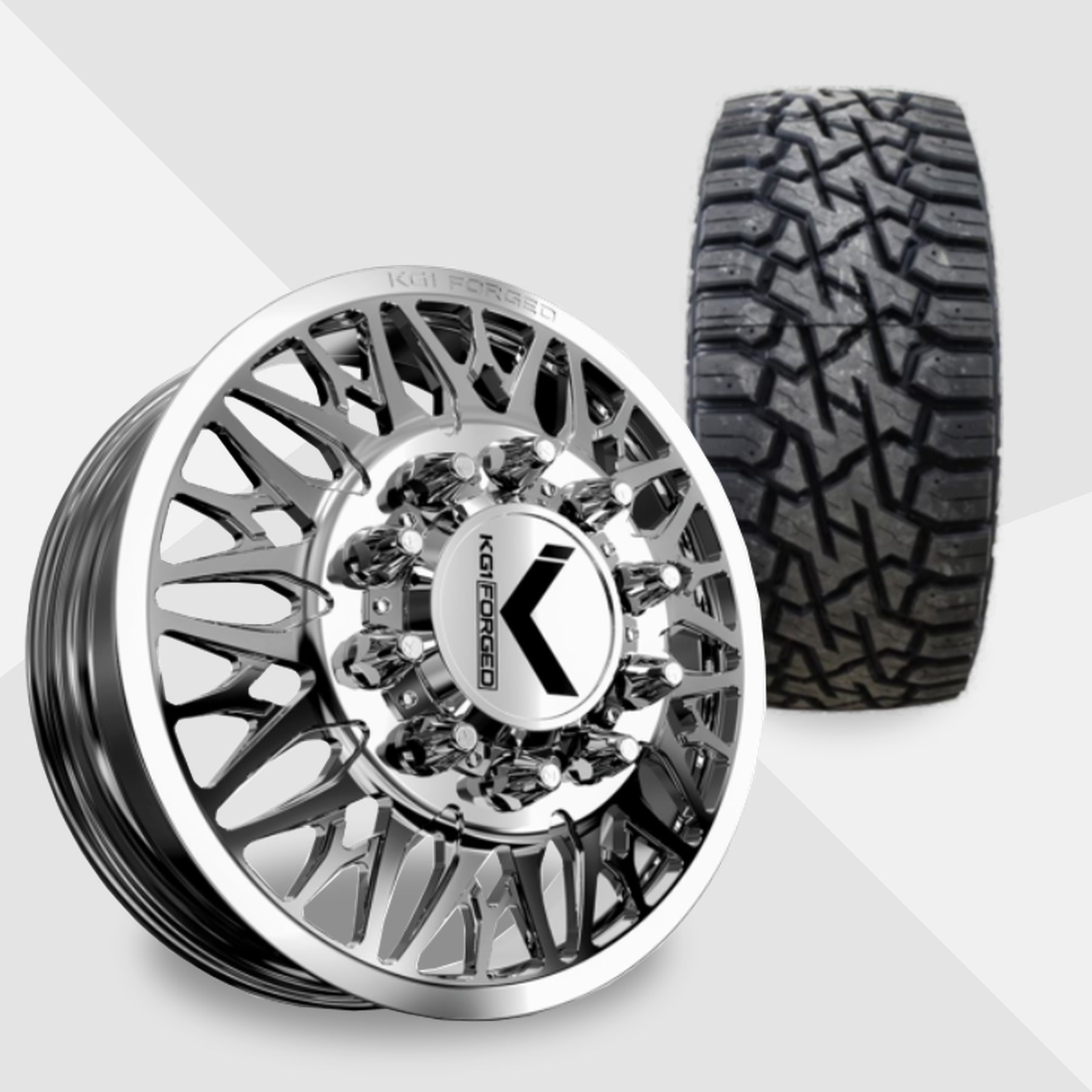 KG1 Trident-KD 22x8.25 Wheels & Venom Power Tires Trail Hunter R/T 35x12.50R22 Tires - 22" Dually Package