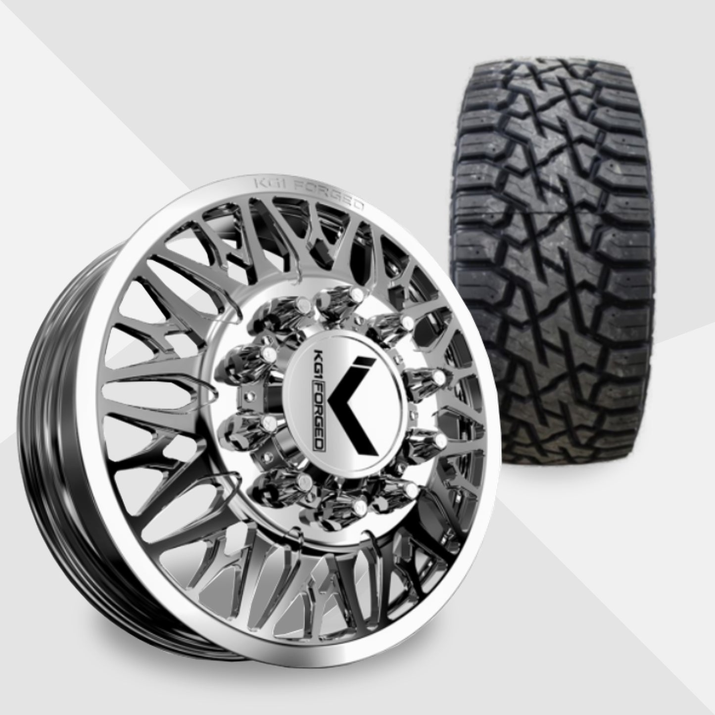 KG1 Trident-KD 22x8.25 Wheels & Venom Power Tires Trail Hunter R/T 37x12.50R22 Tires - 22" Dually Package