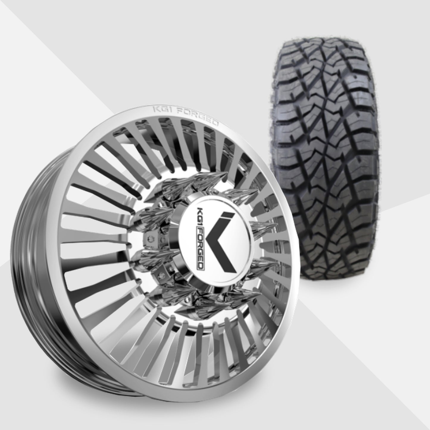 KG1 Vegas-KD 22x8.25 Wheels & AMP Tires Terrain Attack R/T 35x12.50R22 Tires - 22" Dually Package