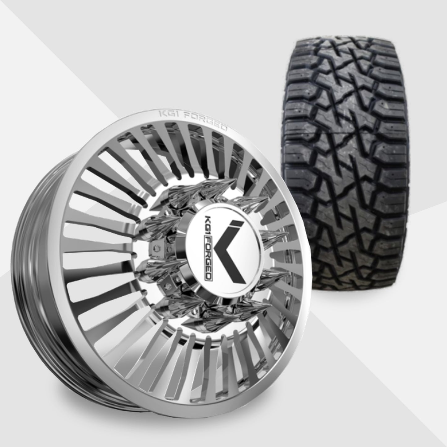 KG1 Vegas-KD 22x8.25 Wheels & Venom Power Tires Trail Hunter R/T 37x12.50R22 Tires - 22" Dually Package