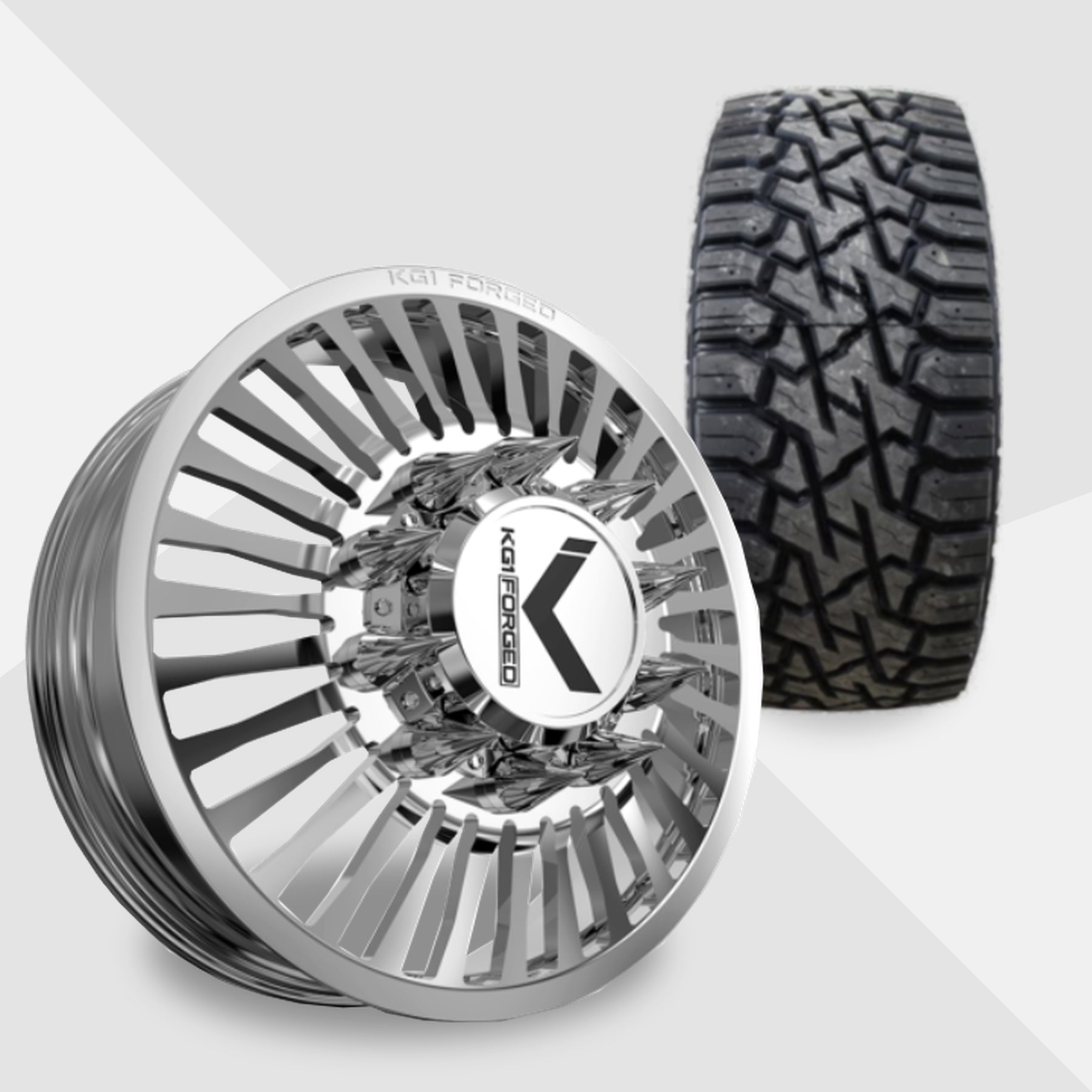 KG1 Vegas-KD 22x8.25 Wheels & Venom Power Tires Trail Hunter R/T 37x12.50R22 Tires - 22" Dually Package