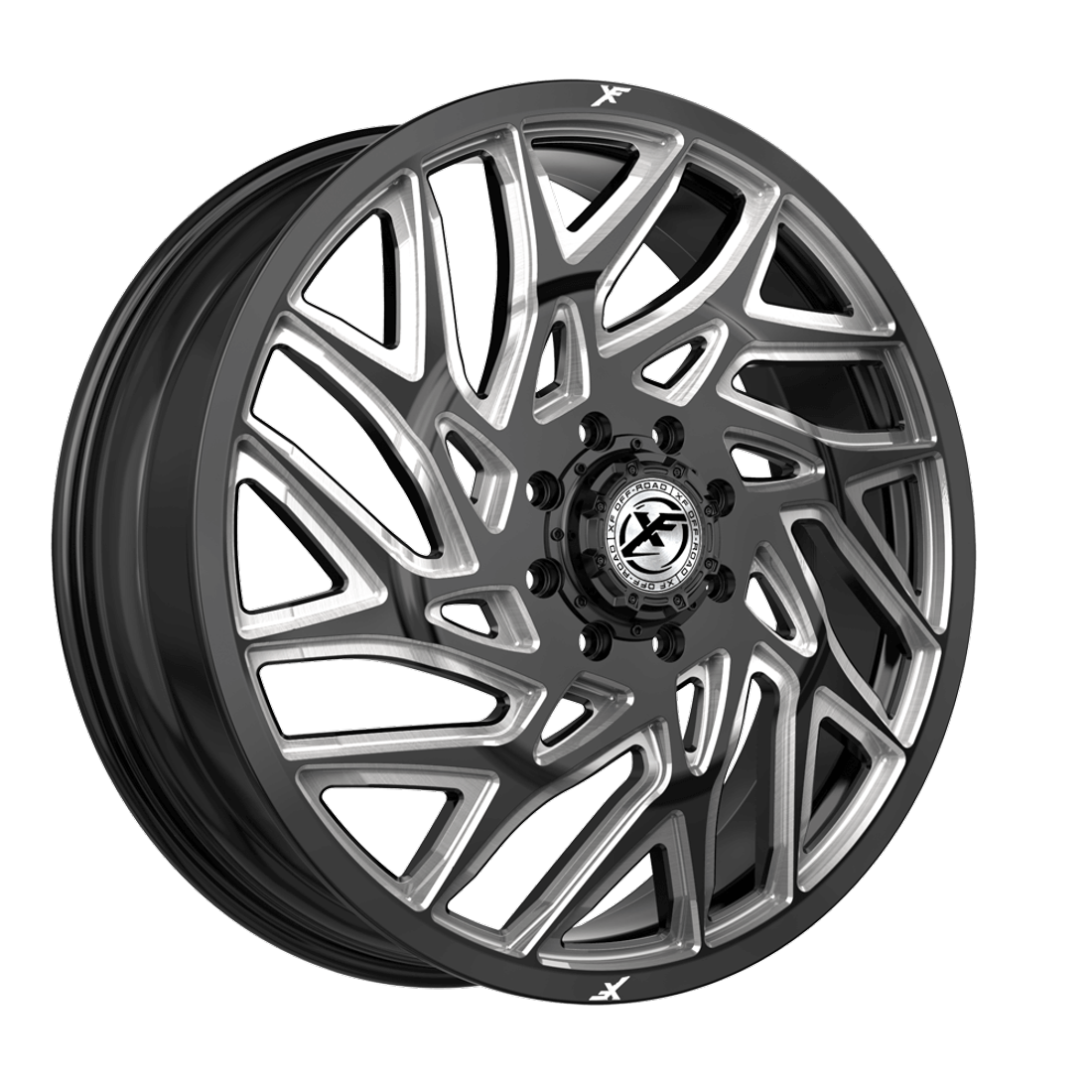 XF XF-229 Gloss Black Milled 22x8.25 8x165.1 (8x6.5) with Nitto Tires Ridge Grappler 285/55R22 Dually Package