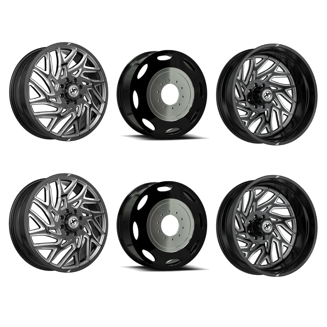 XF XF-229 Gloss Black Milled 26x8.25 8x200 Dually Wheels