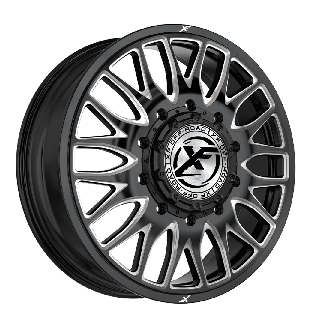 XF XF-240 Gloss Black Milled 22x8.25 8x200 Dually Wheels