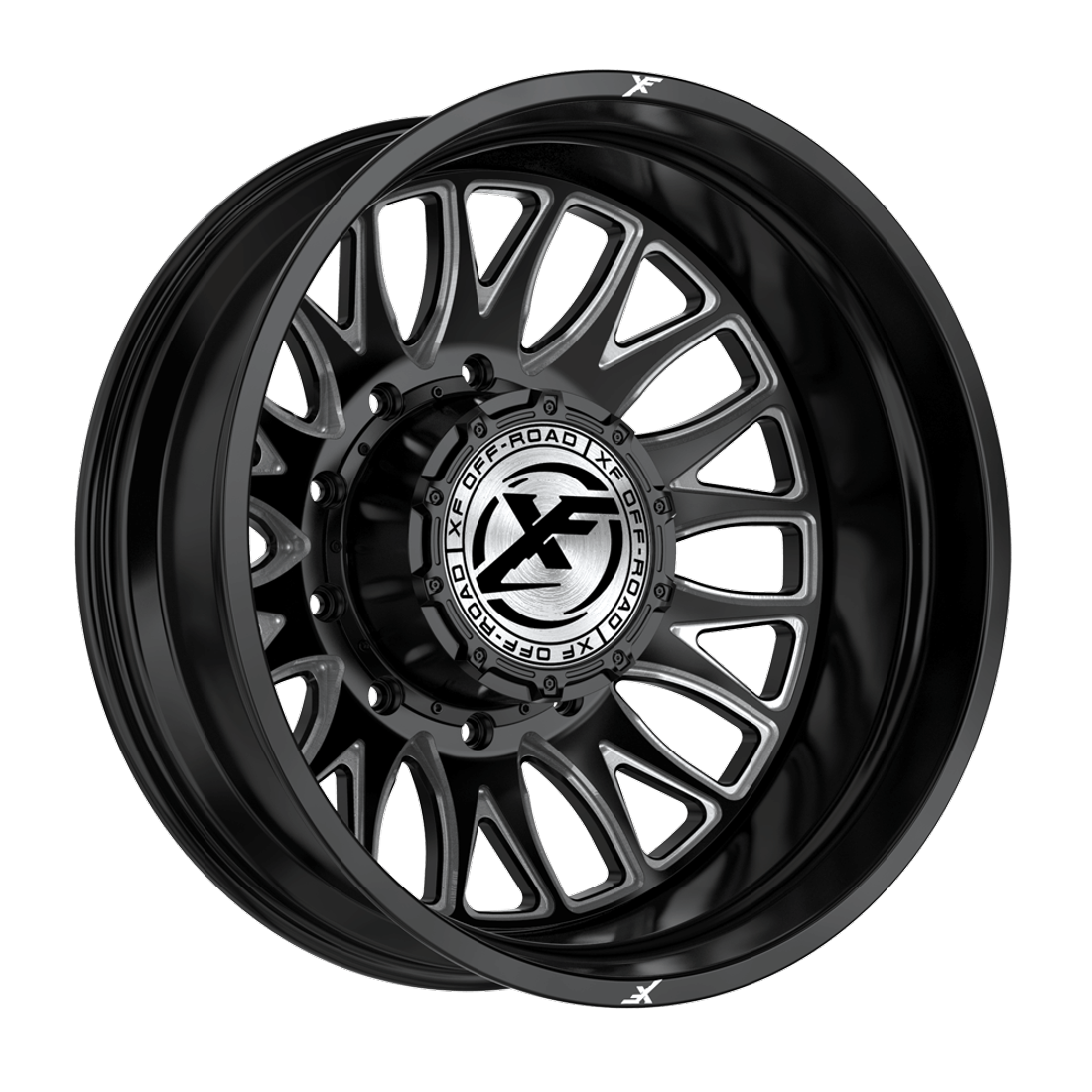 XF XF-240 Gloss Black Milled 22x8.25 8x200 Dually Wheels