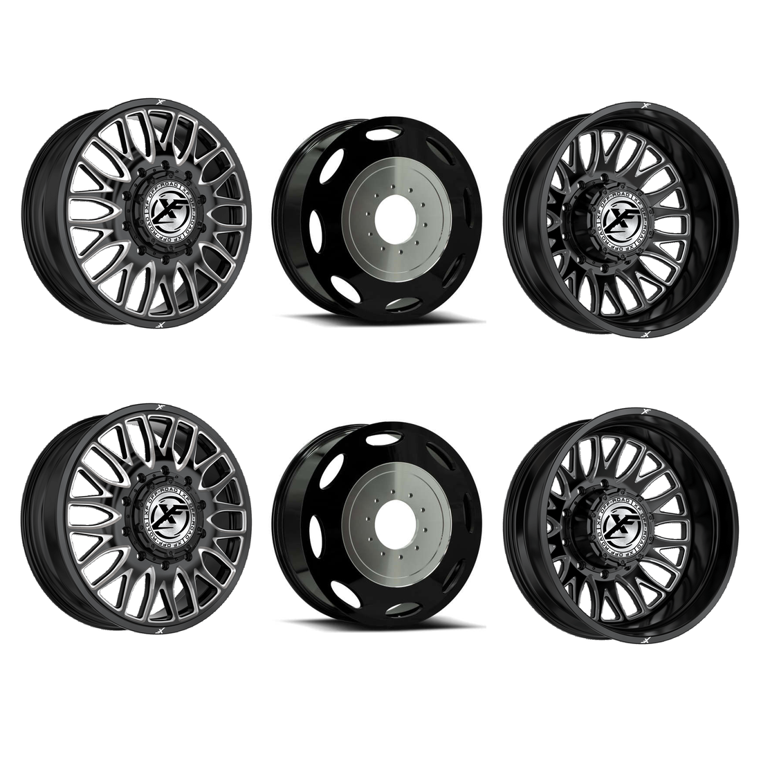 XF XF-240 Gloss Black Milled 22x8.25 8x200 Dually Wheels