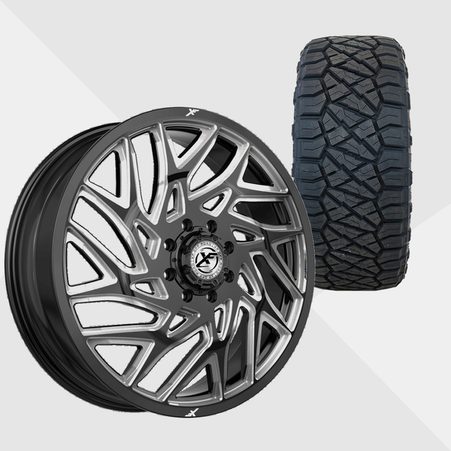 XF XF-229 Gloss Black Milled 22x8.25 8x200 with Nitto Tires Ridge Grappler 285/55R22 Dually Package