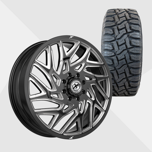 XF XF-229 Gloss Black Milled 22x8.25 8x165.1 (8x6.5) with Toyo Tires Open Country R/T 35x12.50R22 Dually Package