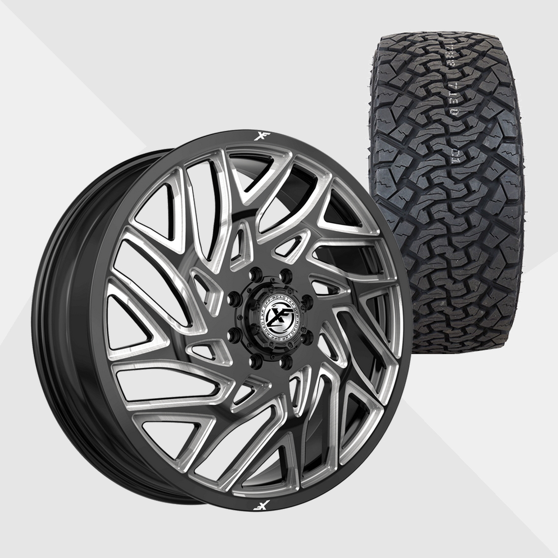 XF XF-229 Gloss Black Milled 24x8.25 8x210 with Venom Power Tires Terra Hunter X/T 37x13.50R24 Dually Package