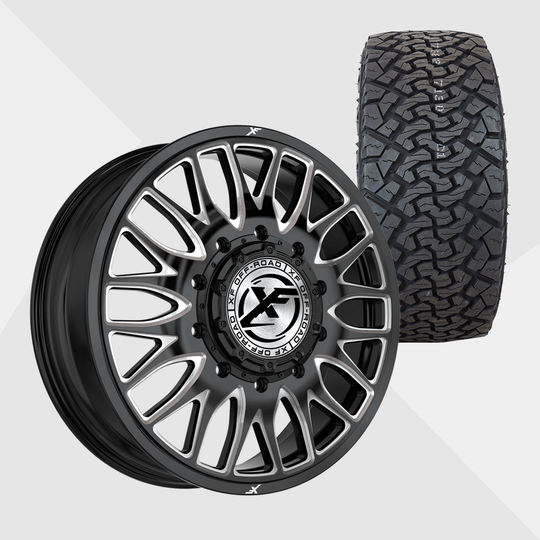 XF XF-240 Gloss Black Milled 24x8.25 8x210 with Venom Power Tires Terra Hunter X/T 35x13.50R24 Dually Package