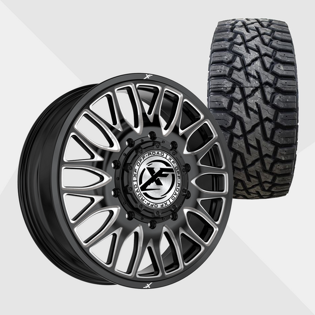 XF XF-240 Gloss Black Milled 22x8.25 8x210 with Venom Power Tires Trail Hunter R/T 35x12.50R22 Dually Package