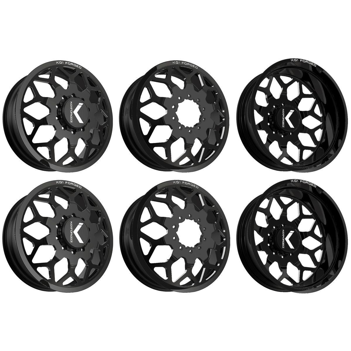 KG1 Luxor-KD 24x8.25 Wheels & LandSpider Tires Wildtraxx R/T 37x13.50R24 Tires - 24" Dually Package