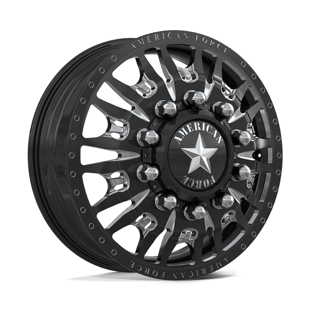American Force Notch Gloss Black Milled 22x8.25 22.5" Dually Wheels