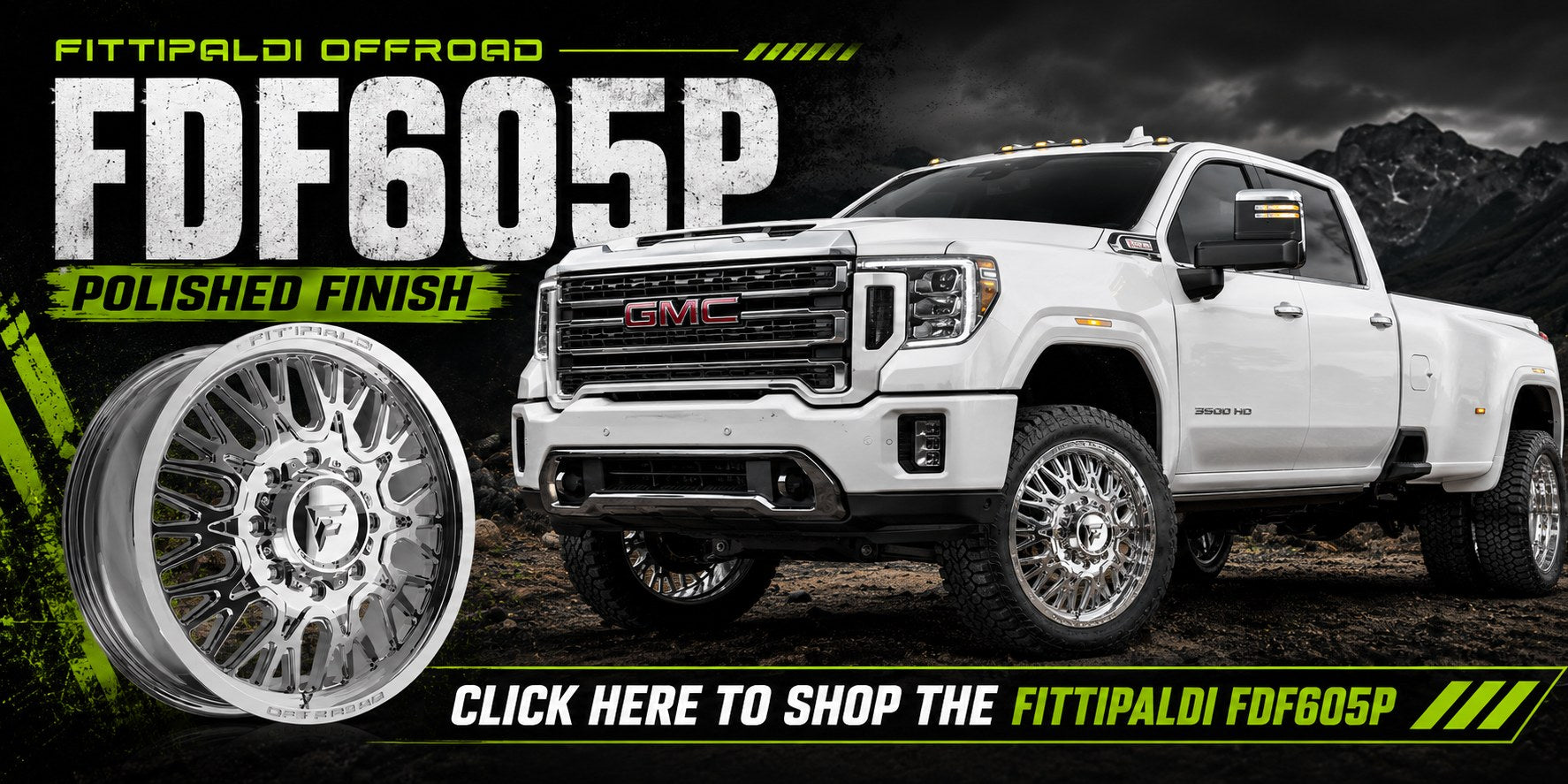 Polished dually wheel setup for heavy-duty dually truck